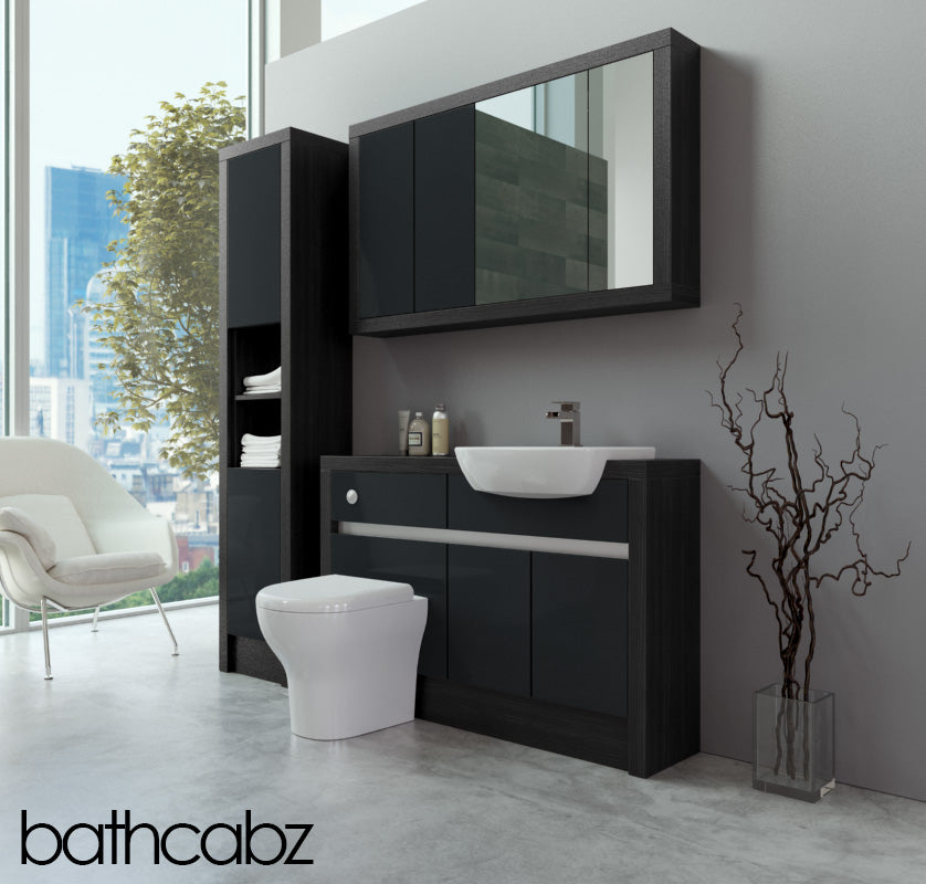 SIDONA HACIENDA BLACK BASE, WALL & TALL UNIT BATHROOM FITTED FURNITURE