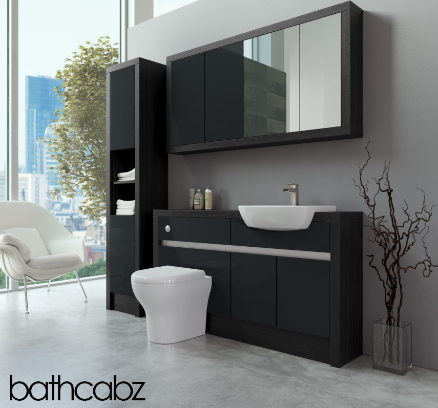 SIDONA HACIENDA BLACK BASE, WALL & TALL UNIT BATHROOM FITTED FURNITURE