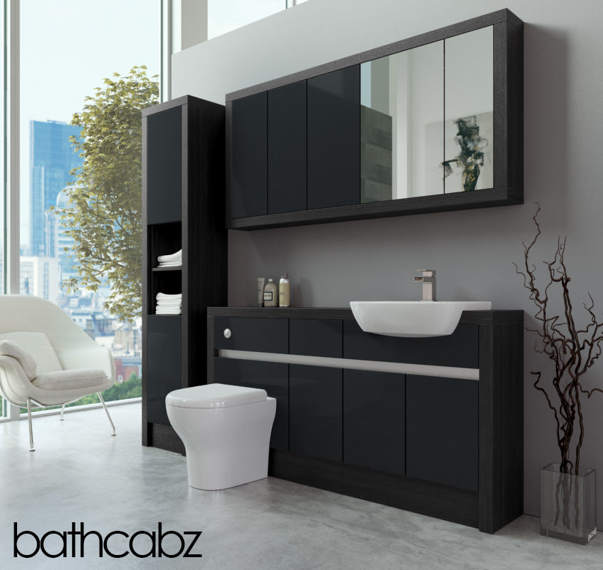 SIDONA HACIENDA BLACK BASE, WALL & TALL UNIT BATHROOM FITTED FURNITURE