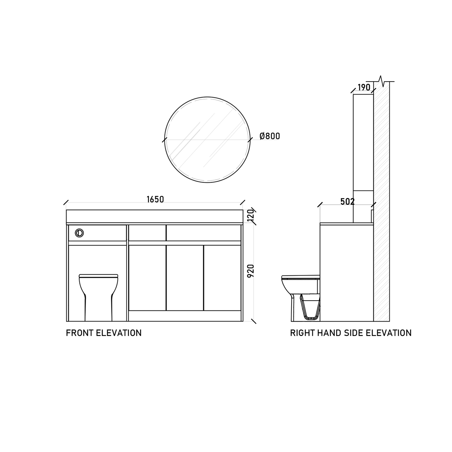 1650mm Set - Dimensions