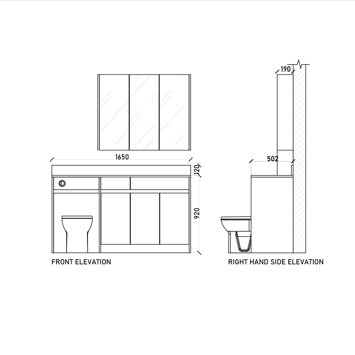 1650mm Set - Dimensions