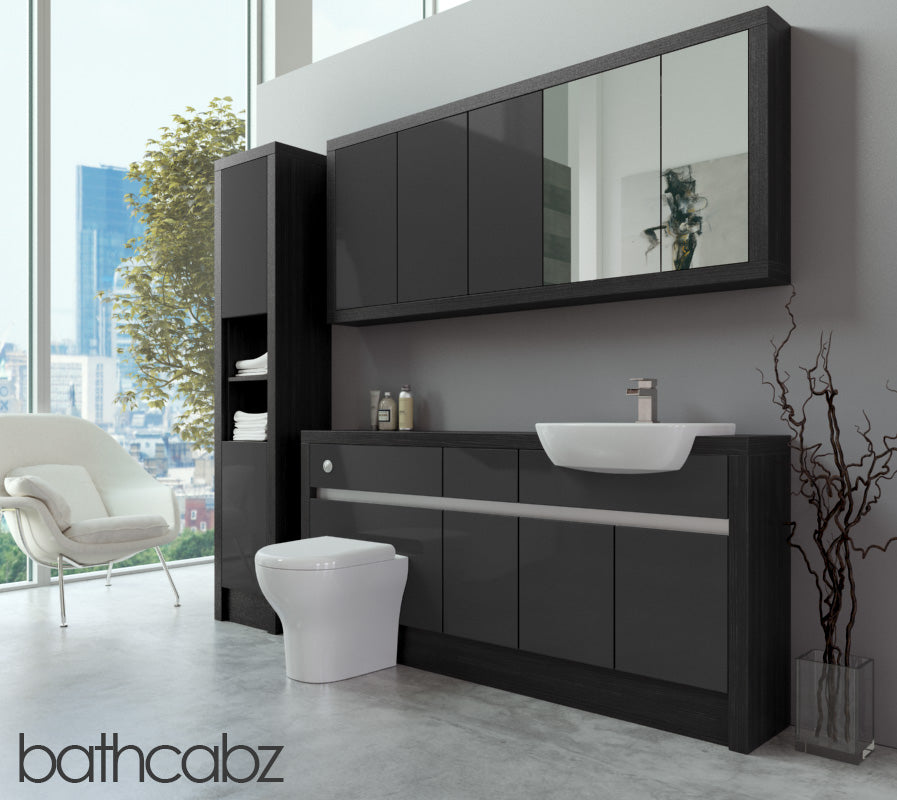 SIDONA HACIENDA BLACK BASE, WALL & TALL UNIT BATHROOM FITTED FURNITURE