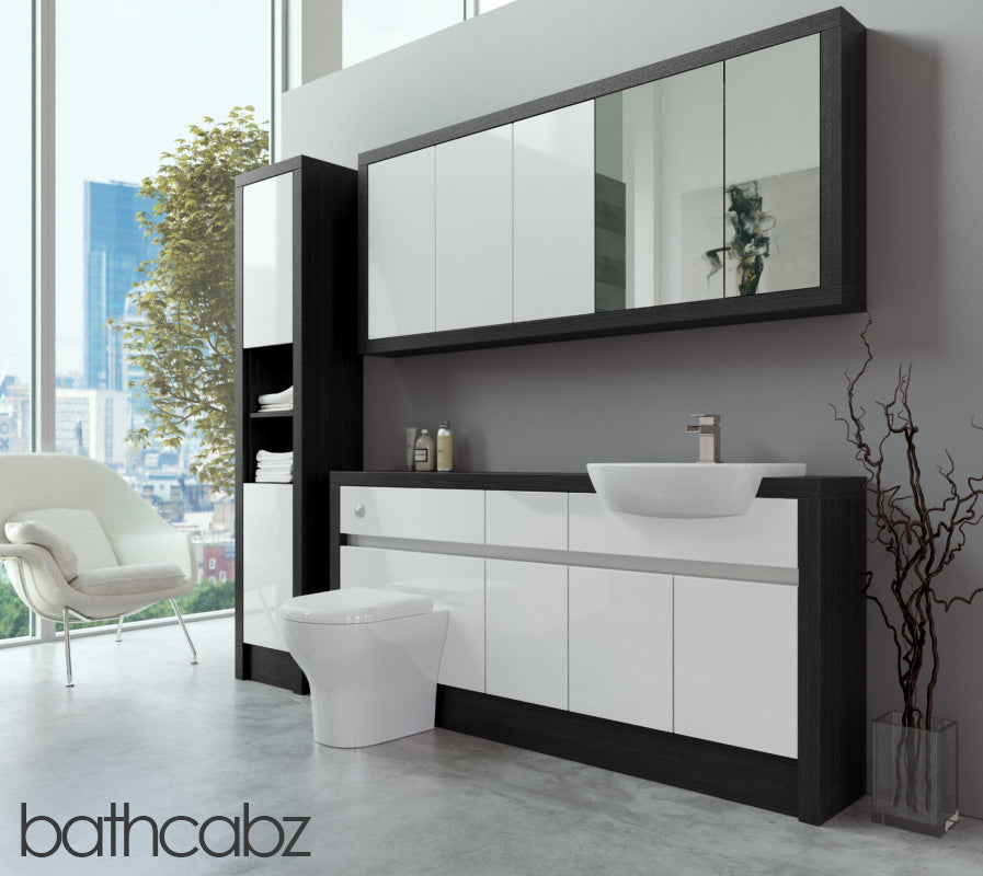 SIDONA HACIENDA BLACK BASE, WALL & TALL UNIT BATHROOM FITTED FURNITURE