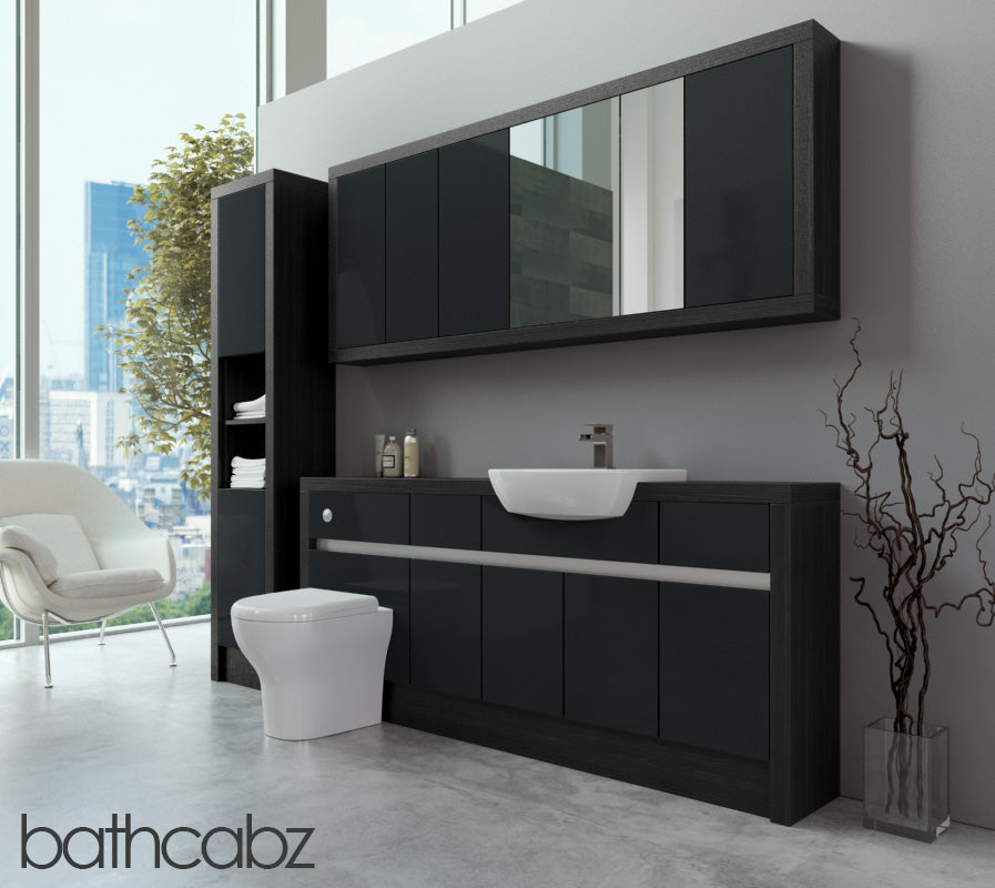 SIDONA HACIENDA BLACK BASE, WALL & TALL UNIT BATHROOM FITTED FURNITURE