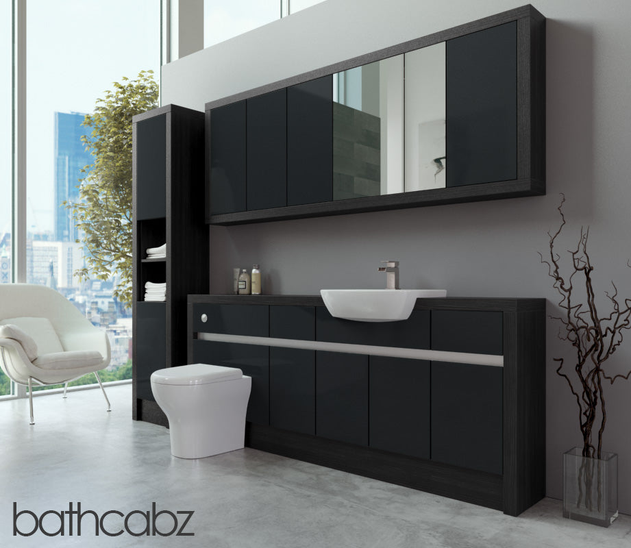 SIDONA HACIENDA BLACK BASE, WALL & TALL UNIT BATHROOM FITTED FURNITURE