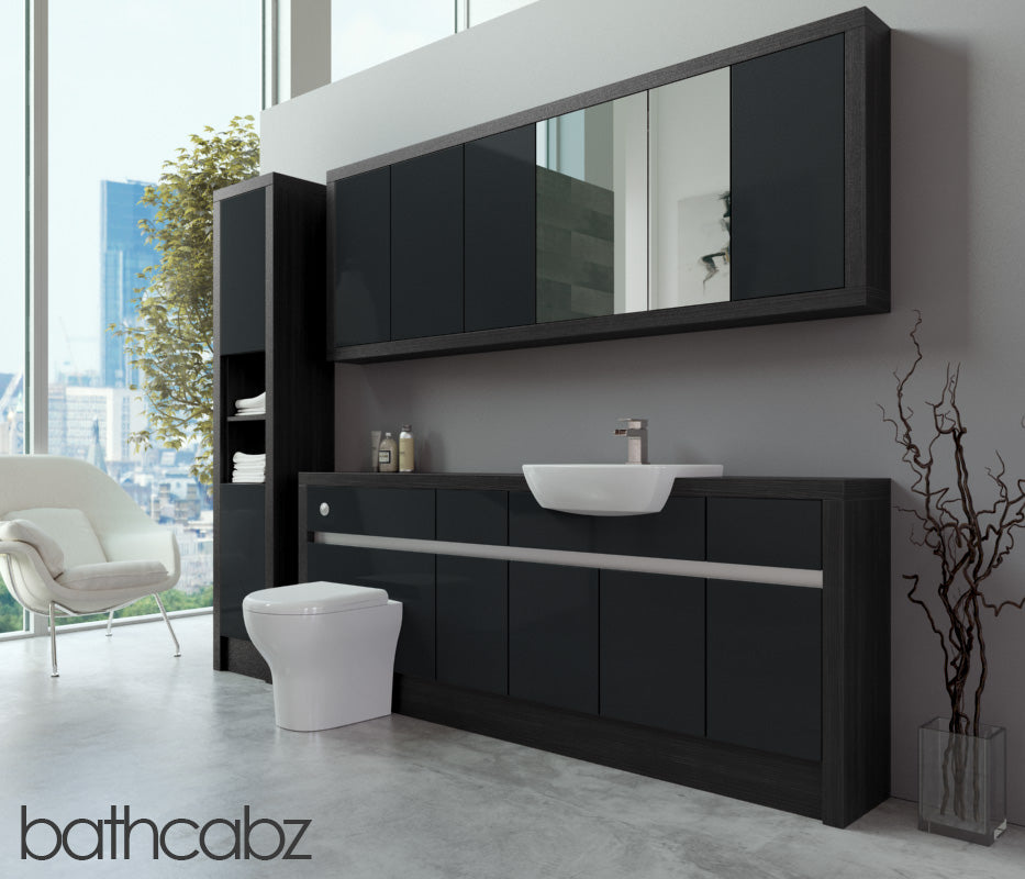 SIDONA HACIENDA BLACK BASE, WALL & TALL UNIT BATHROOM FITTED FURNITURE