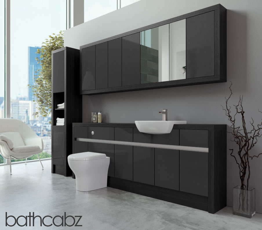 SIDONA HACIENDA BLACK BASE, WALL & TALL UNIT BATHROOM FITTED FURNITURE