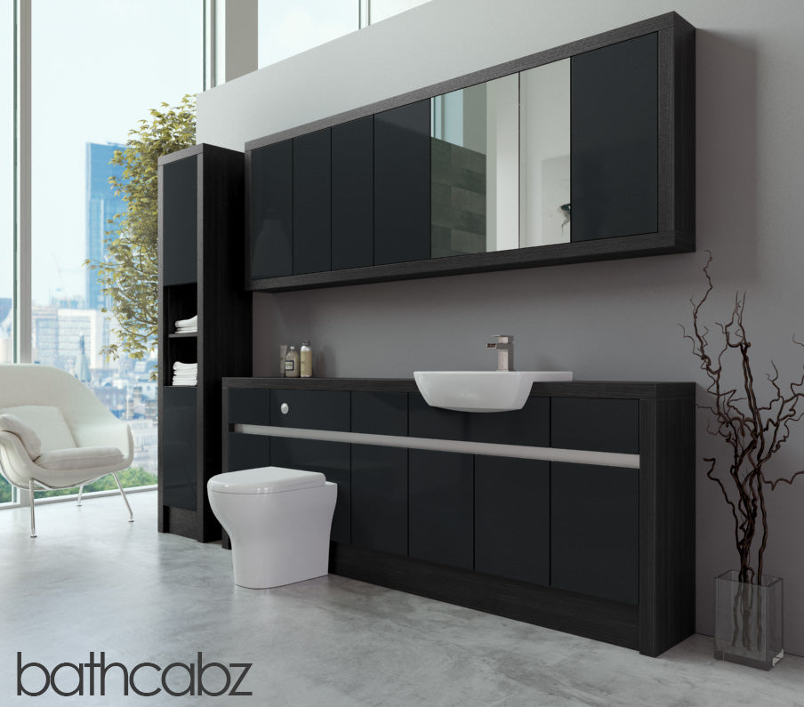 SIDONA HACIENDA BLACK BASE, WALL & TALL UNIT BATHROOM FITTED FURNITURE