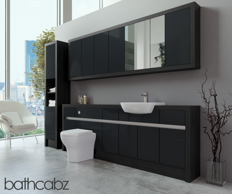 SIDONA HACIENDA BLACK BASE, WALL & TALL UNIT BATHROOM FITTED FURNITURE
