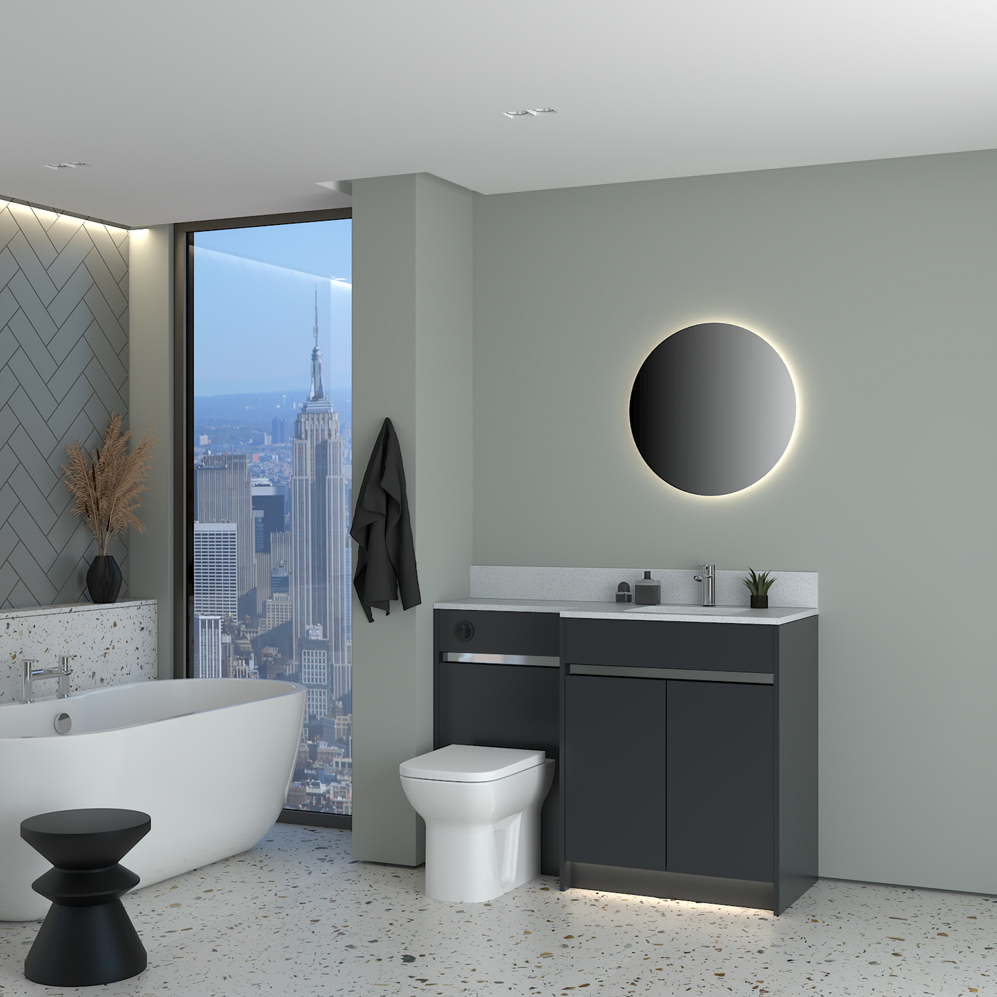 ELANA MATT WITH CHROME PROFILE & TAP BASE UNITS BATHROOM FITTED FURNITURE