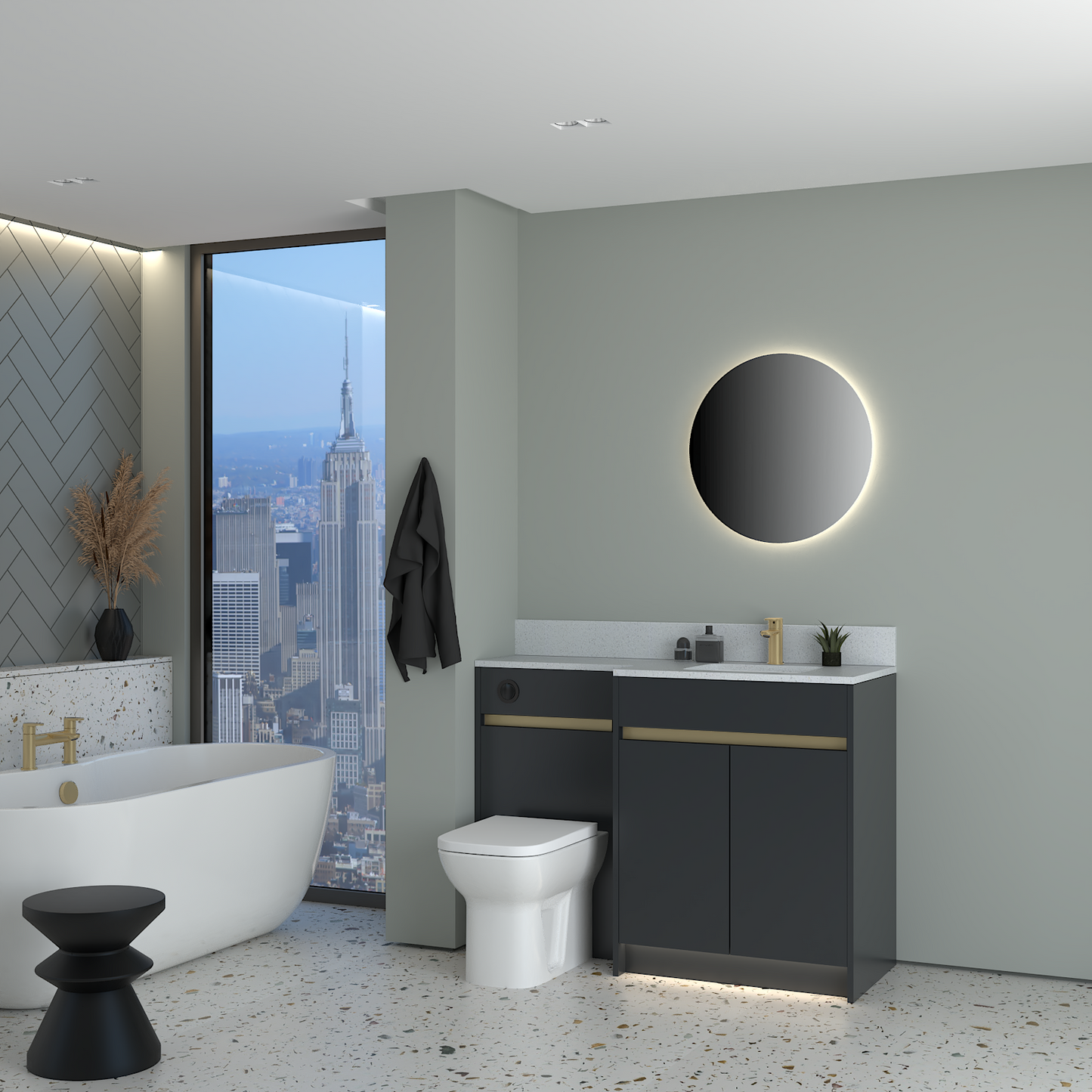 ELANA MATT WITH BRASS PROFILE & TAP BASE UNITS BATHROOM FITTED FURNITURE