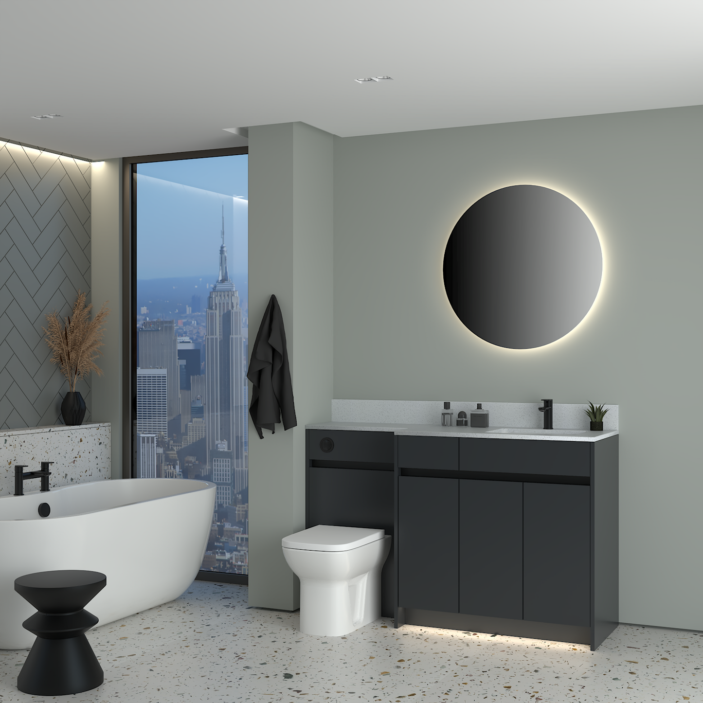 ELANA MATT WITH BLACK PROFILE & TAP BASE UNITS BATHROOM FITTED FURNITURE