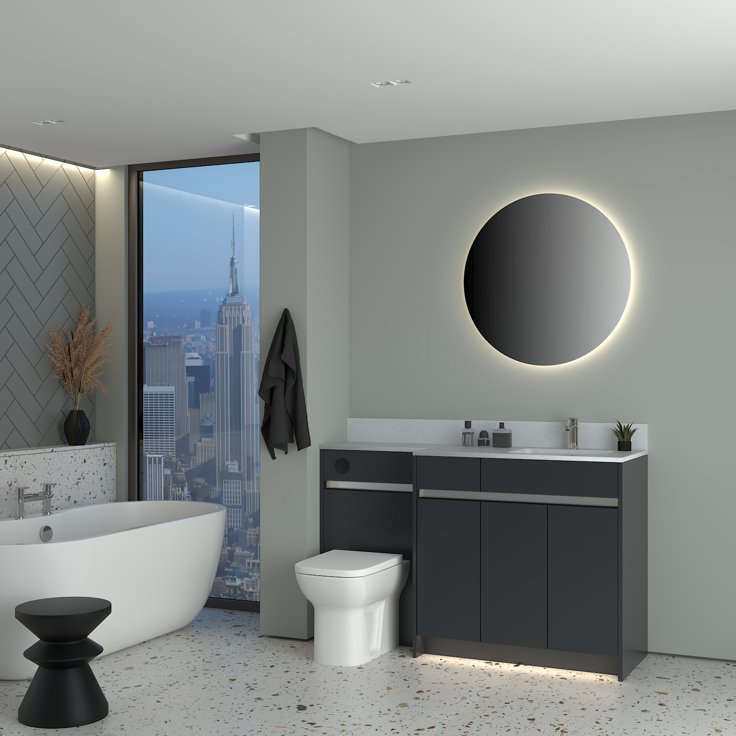 ELANA MATT WITH CHROME PROFILE & TAP BASE UNITS BATHROOM FITTED FURNITURE