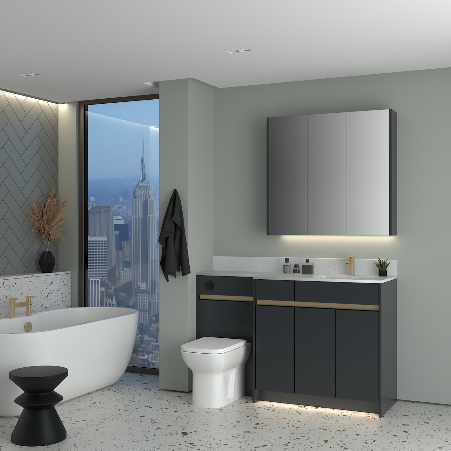 ELANA MATT WITH BRASS PROFILE & TAP BASE & WALL UNITS BATHROOM FITTED FURNITURE