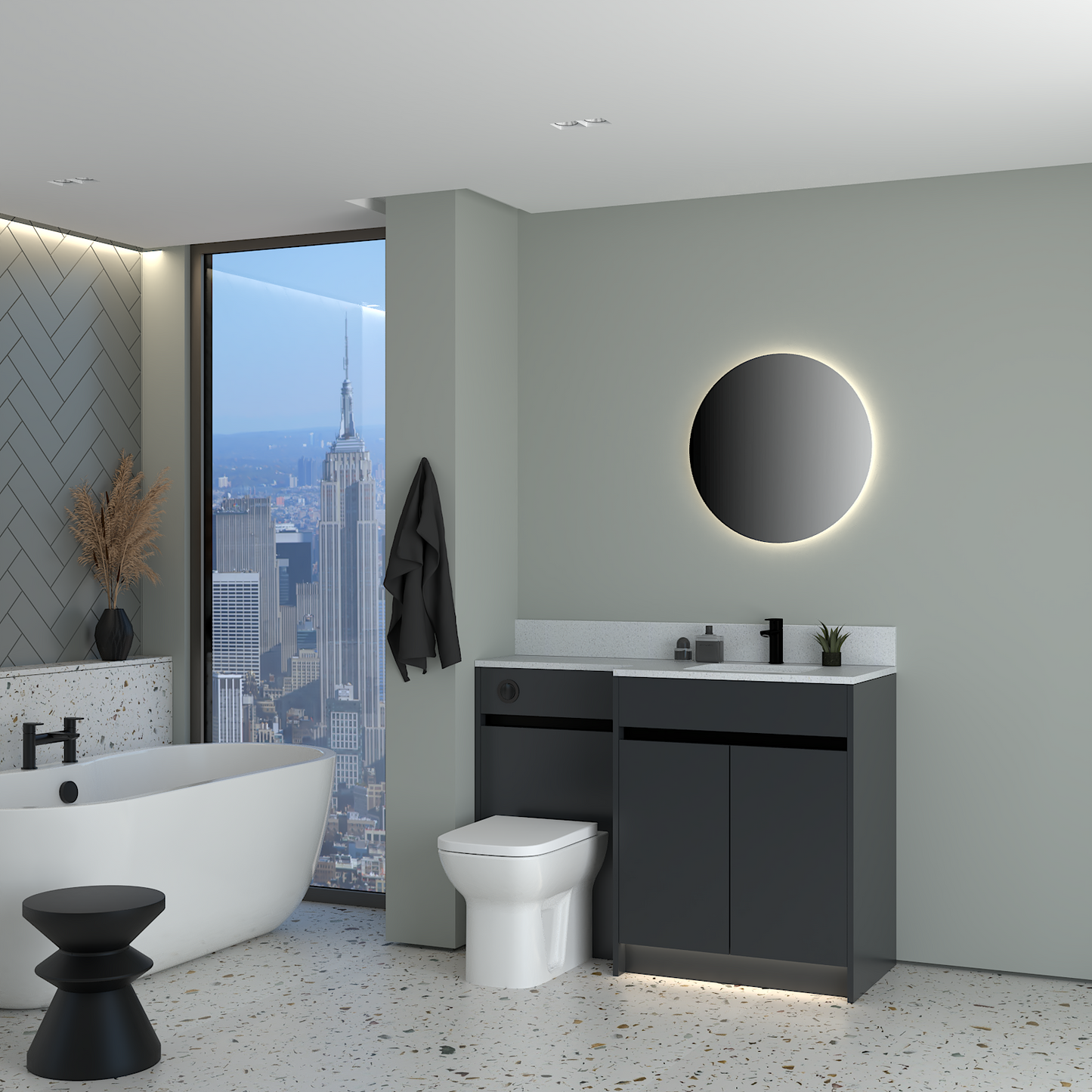 ELANA MATT WITH BLACK PROFILE & TAP BASE UNITS BATHROOM FITTED FURNITURE