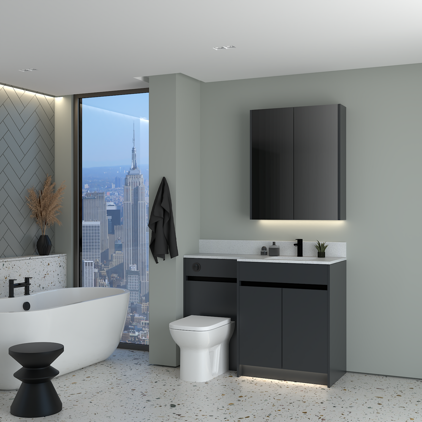 ELANA MATT WITH BLACK PROFILE & TAP BASE & WALL UNITS BATHROOM FITTED FURNITURE