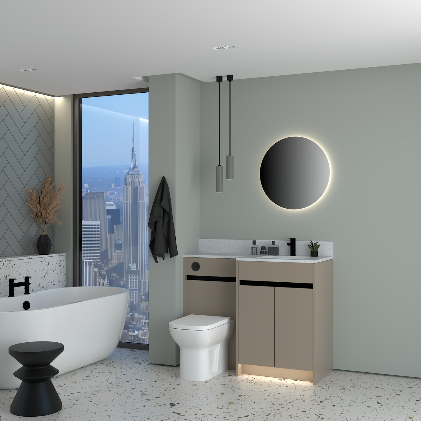 ELANA MATT WITH BLACK PROFILE & TAP BASE UNITS BATHROOM FITTED FURNITURE