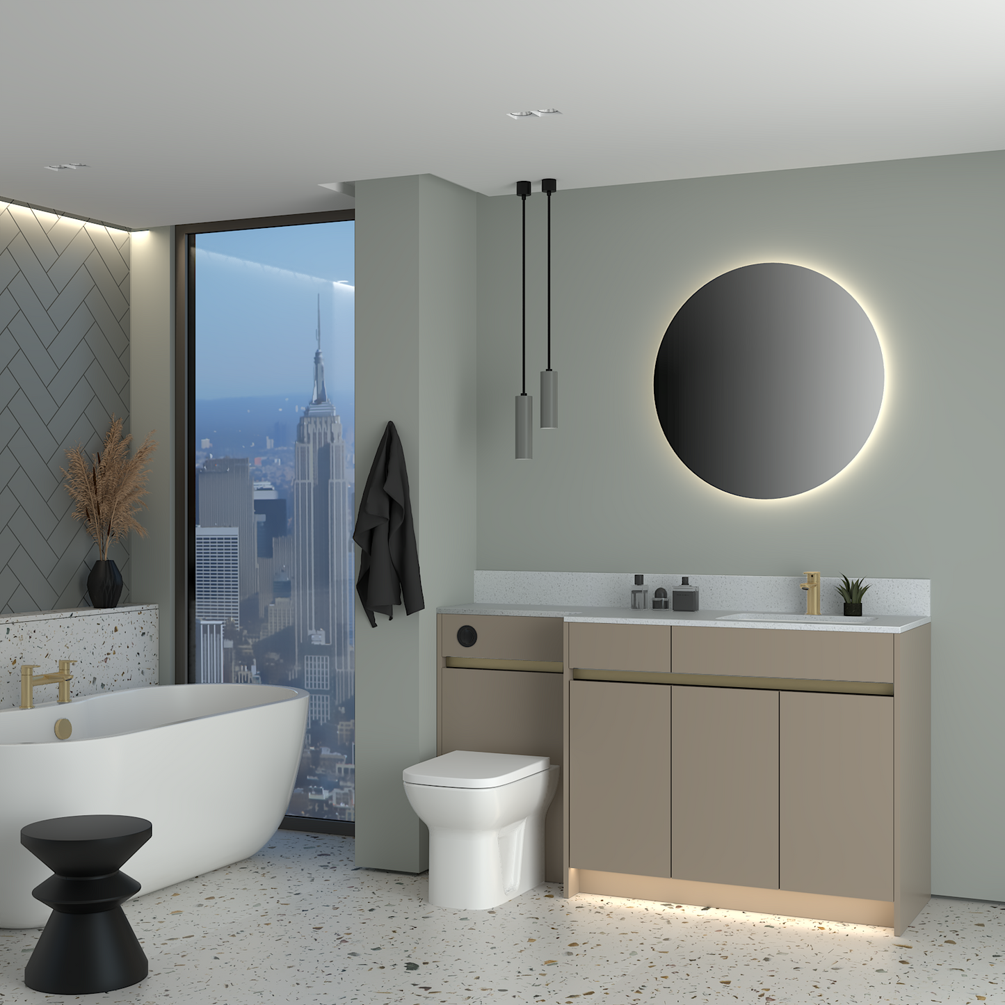 ELANA MATT WITH BRASS PROFILE & TAP BASE UNITS BATHROOM FITTED FURNITURE