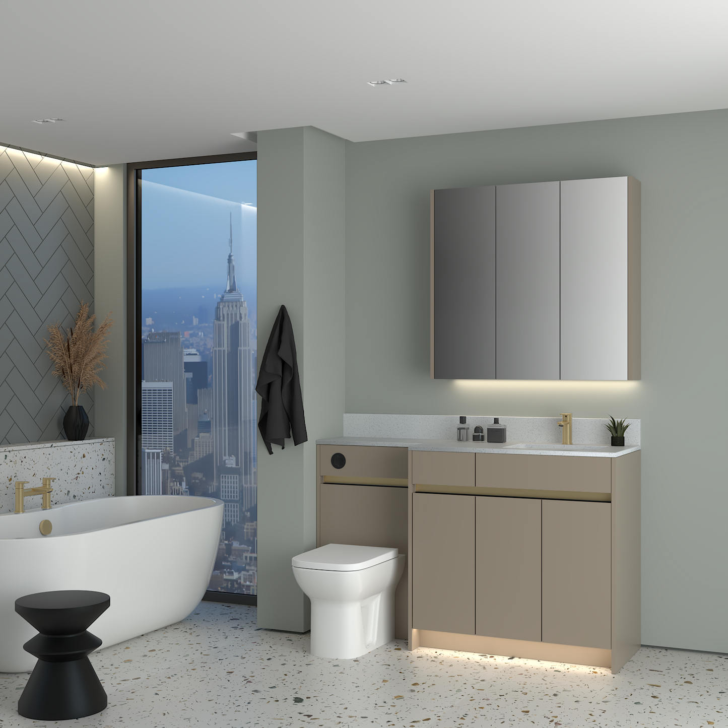 ELANA MATT WITH BRASS PROFILE & TAP BASE & WALL UNITS BATHROOM FITTED FURNITURE
