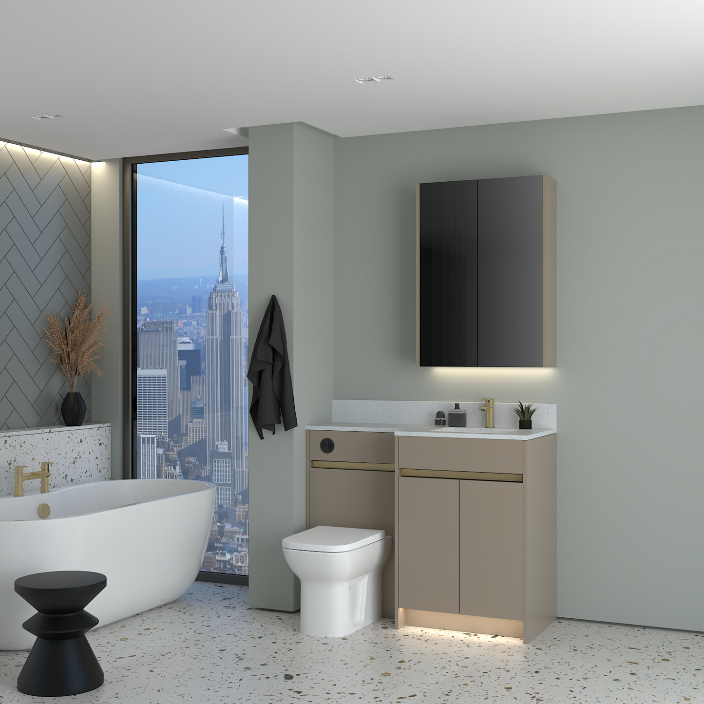 ELANA MATT WITH BRASS PROFILE & TAP BASE & WALL UNITS BATHROOM FITTED FURNITURE