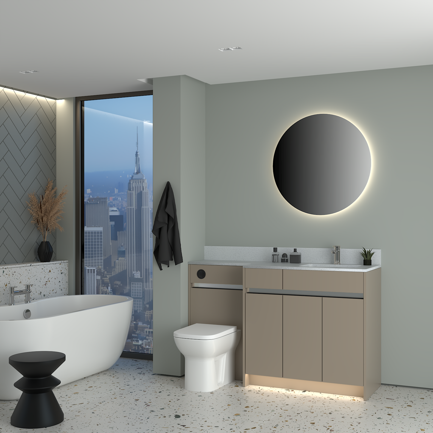 ELANA MATT WITH CHROME PROFILE & TAP BASE UNITS BATHROOM FITTED FURNITURE