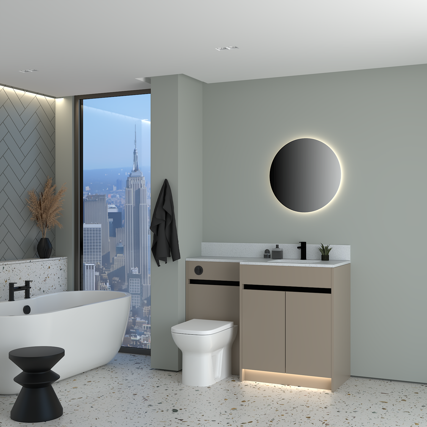 ELANA MATT WITH BLACK PROFILE & TAP BASE UNITS BATHROOM FITTED FURNITURE