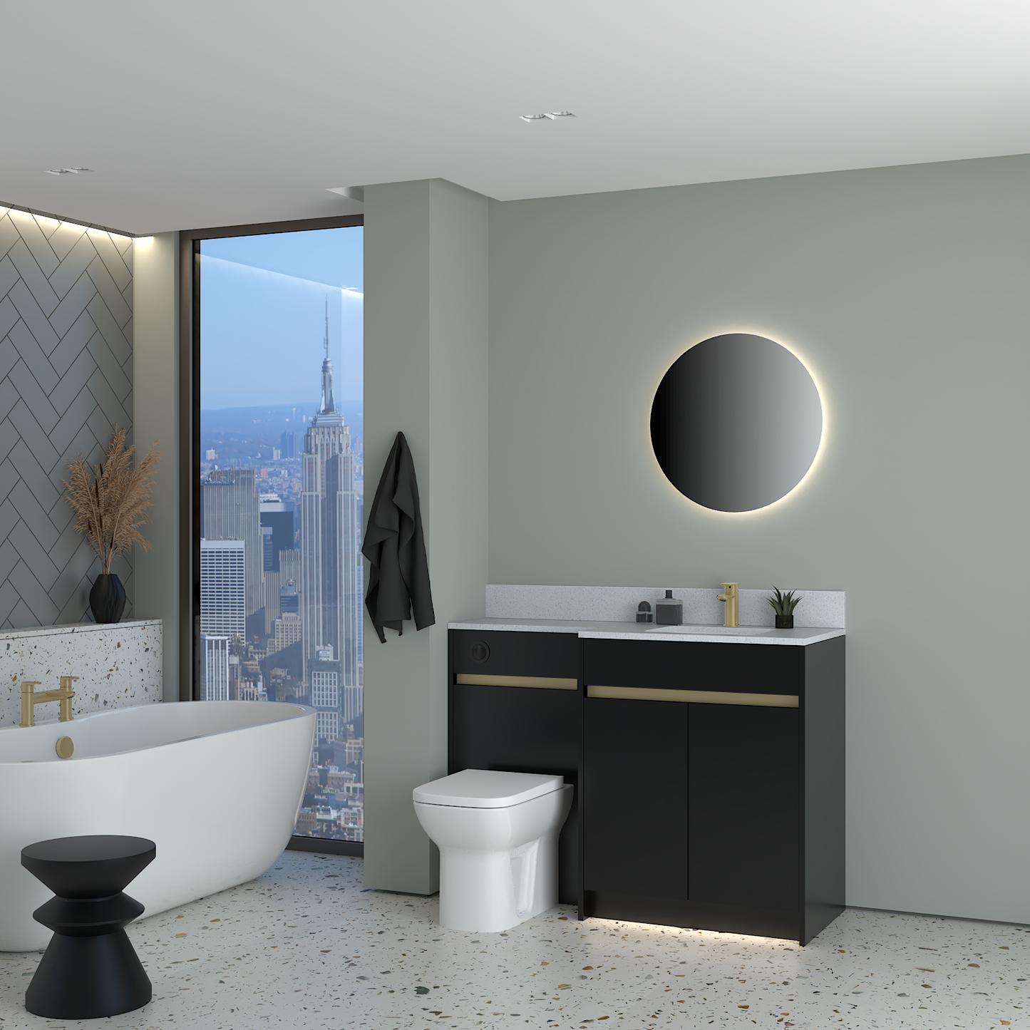 ELANA MATT WITH BRASS PROFILE & TAP BASE UNITS BATHROOM FITTED FURNITURE