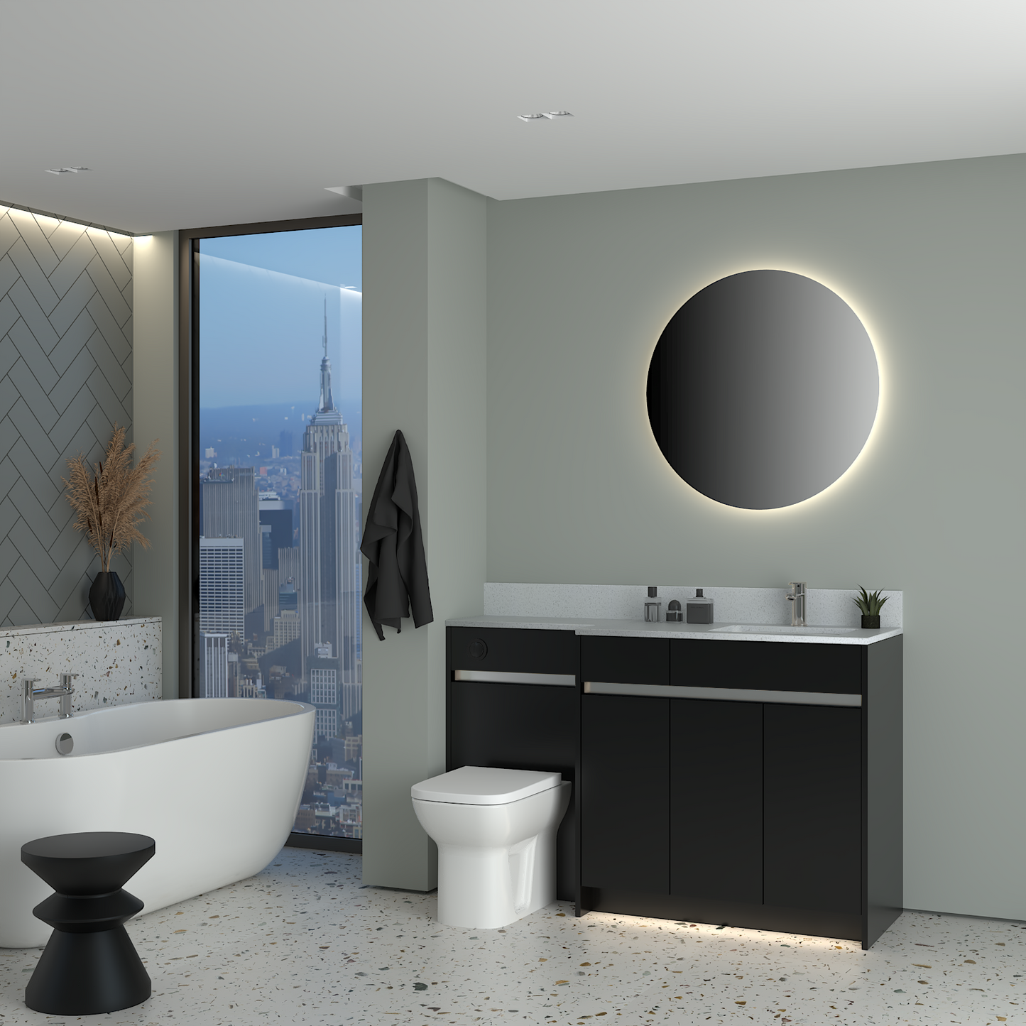 ELANA MATT WITH CHROME PROFILE & TAP BASE UNITS BATHROOM FITTED FURNITURE
