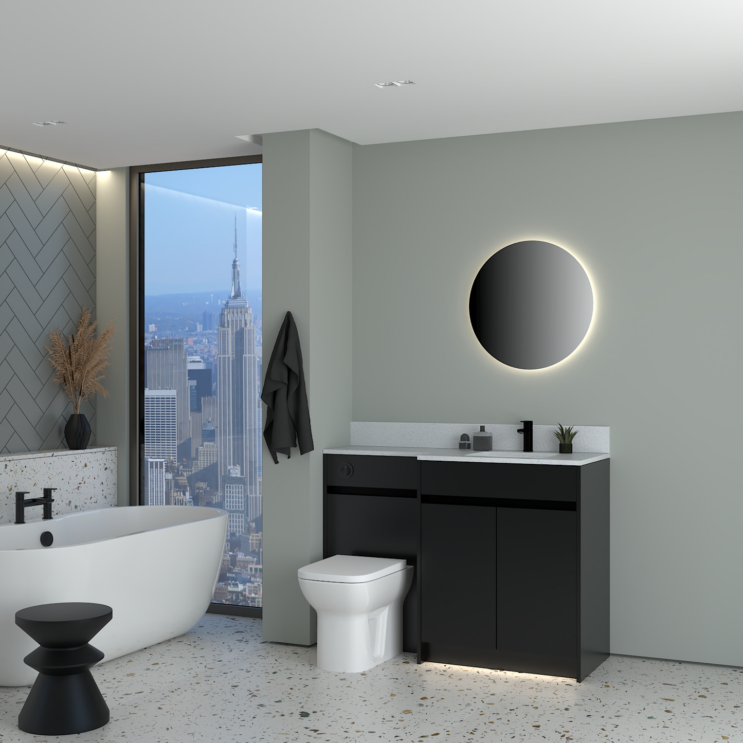 ELANA MATT WITH BLACK PROFILE & TAP BASE UNITS BATHROOM FITTED FURNITURE
