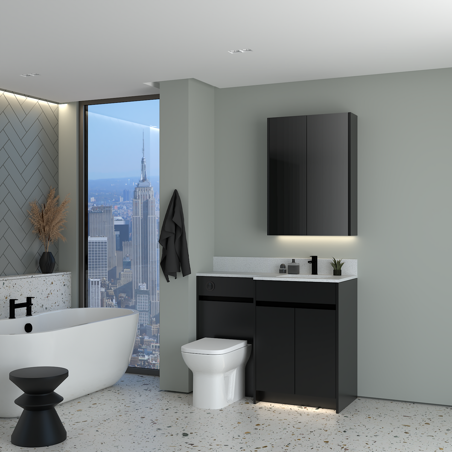ELANA MATT WITH BLACK PROFILE & TAP BASE & WALL UNITS BATHROOM FITTED FURNITURE