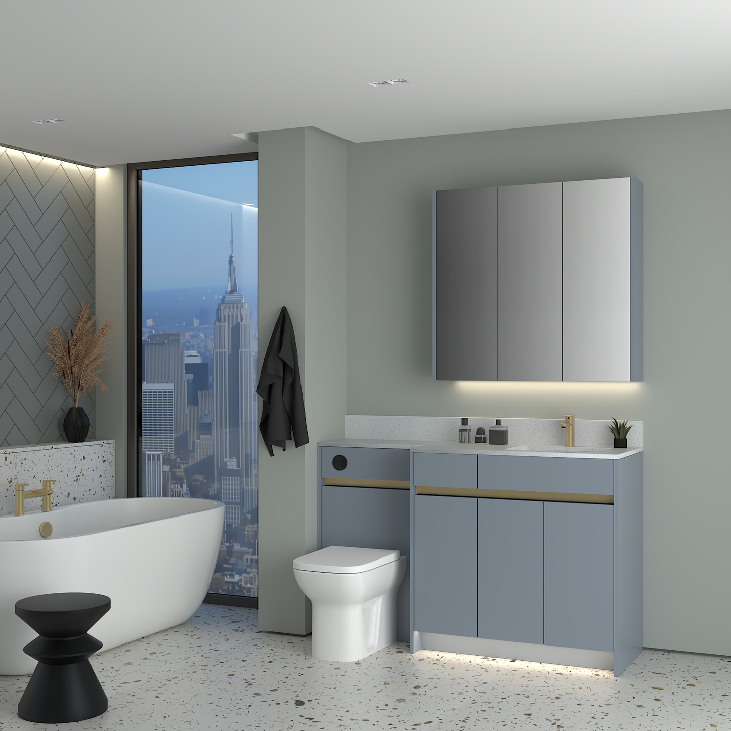 ELANA MATT WITH BRASS PROFILE & TAP BASE & WALL UNITS BATHROOM FITTED FURNITURE