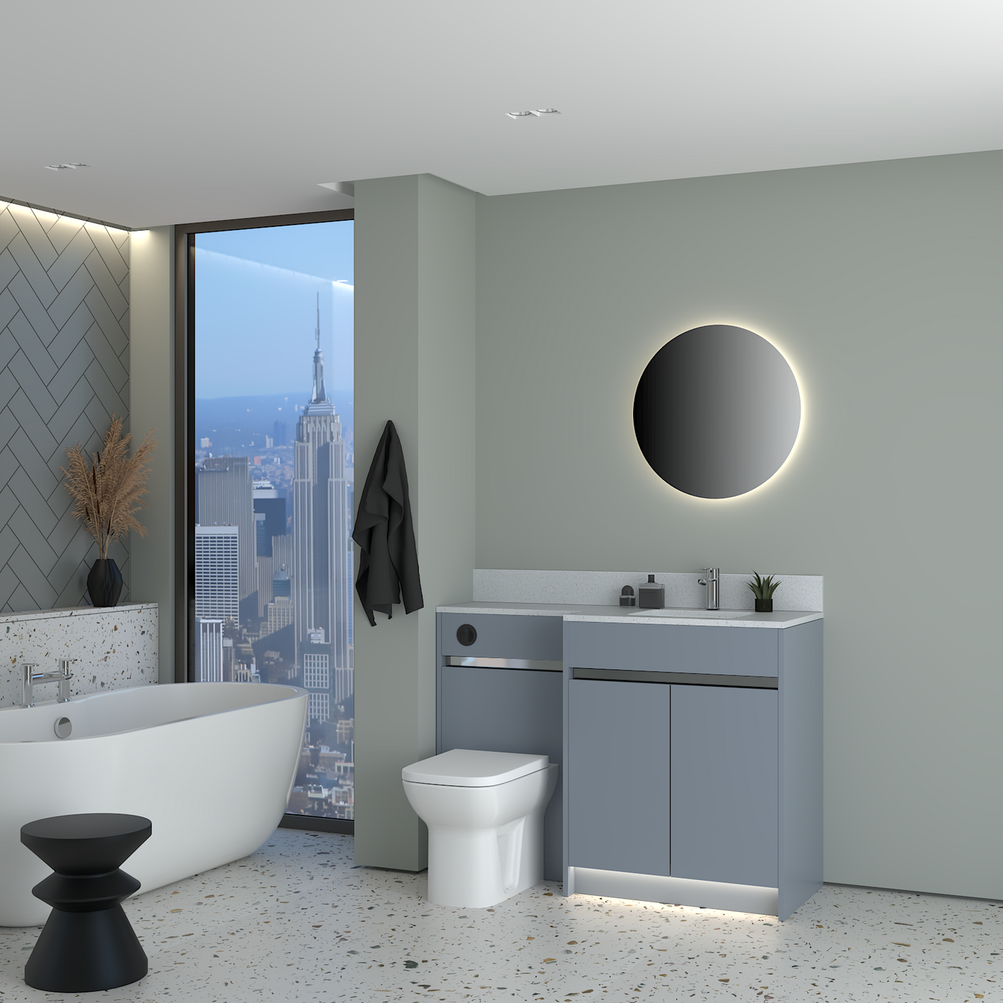 ELANA MATT WITH CHROME PROFILE & TAP BASE UNITS BATHROOM FITTED FURNITURE