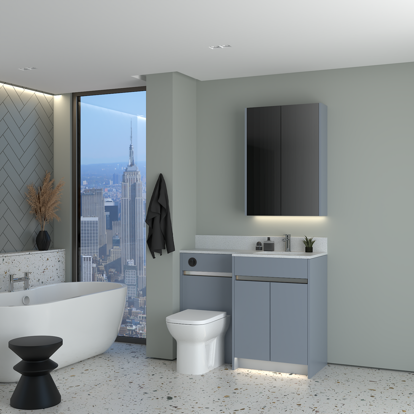 ELANA MATT WITH CHROME PROFILE & TAP BASE & WALL UNITS BATHROOM FITTED FURNITURE