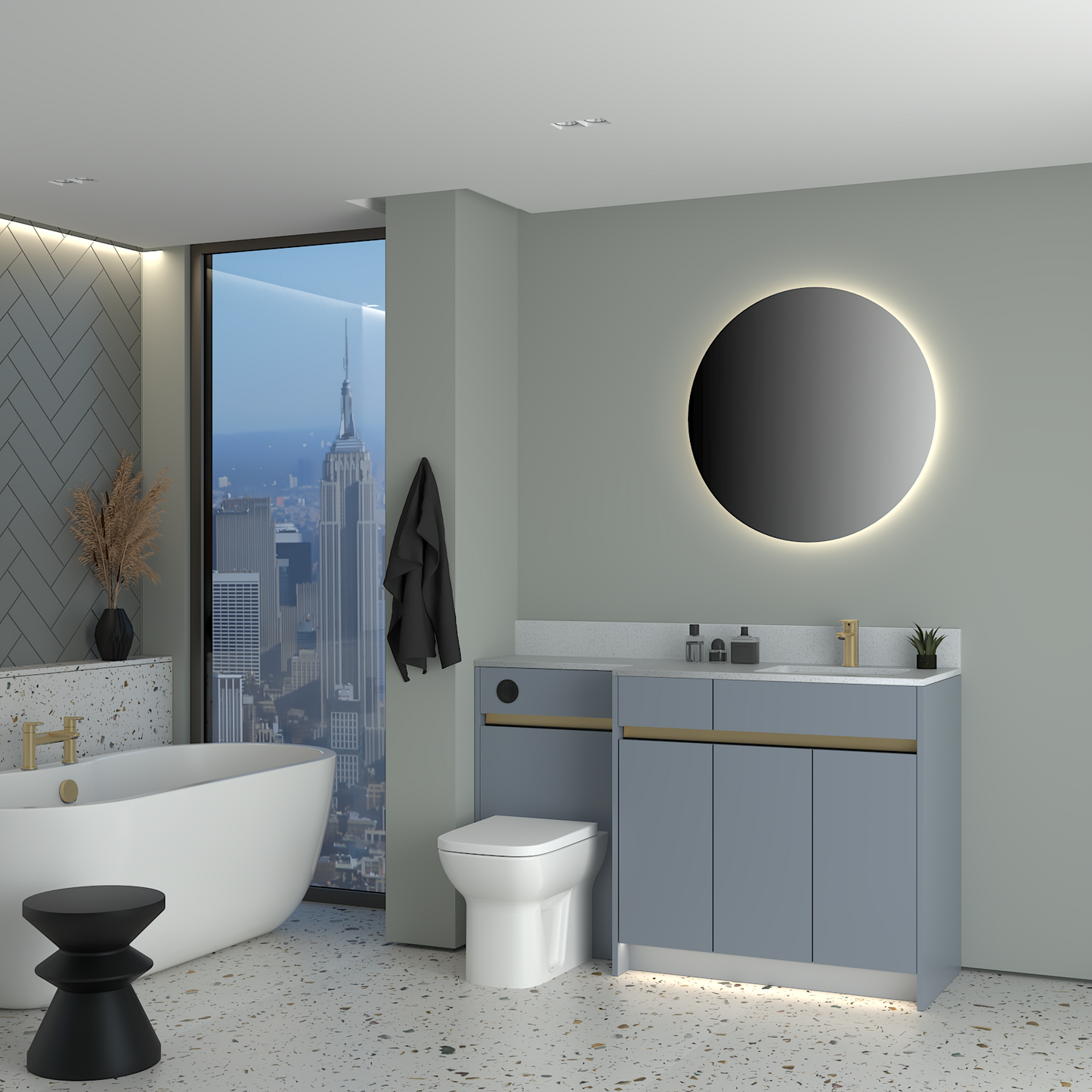 ELANA MATT WITH BRASS PROFILE & TAP BASE UNITS BATHROOM FITTED FURNITURE