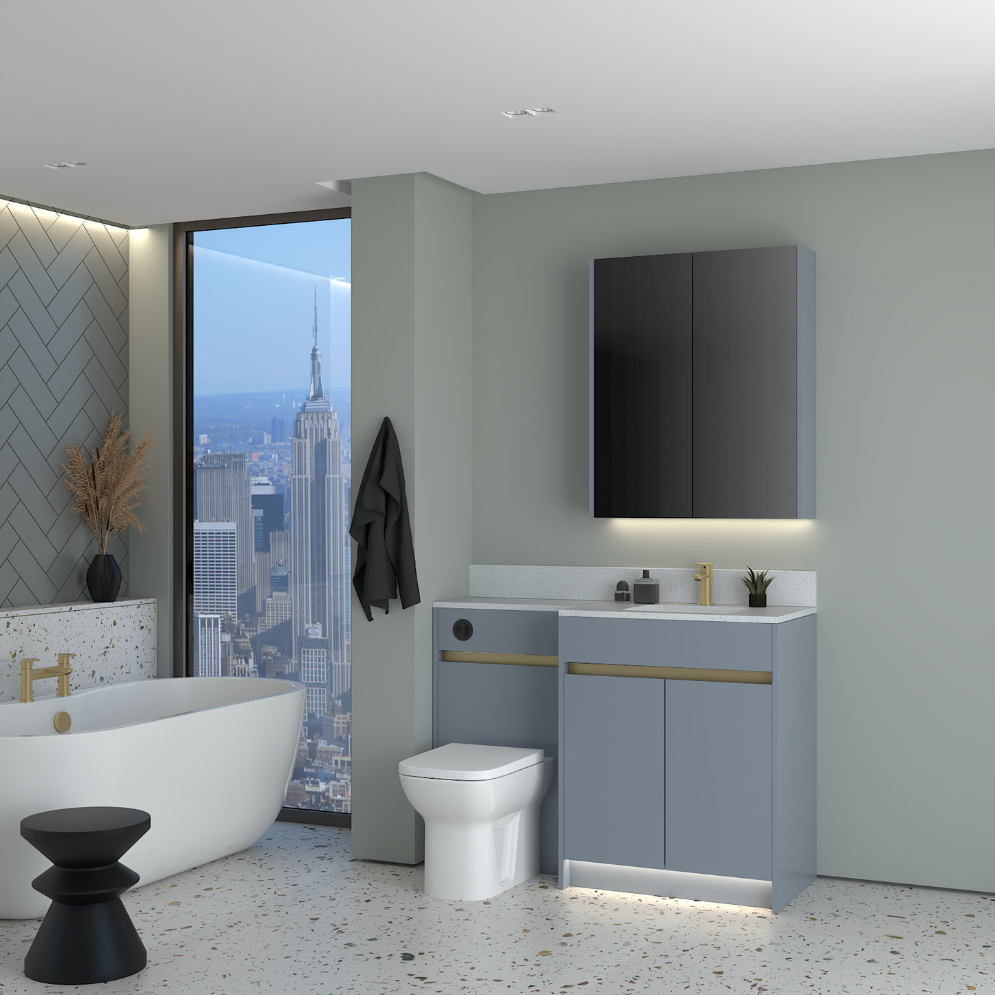 ELANA MATT WITH BRASS PROFILE & TAP BASE & WALL UNITS BATHROOM FITTED FURNITURE