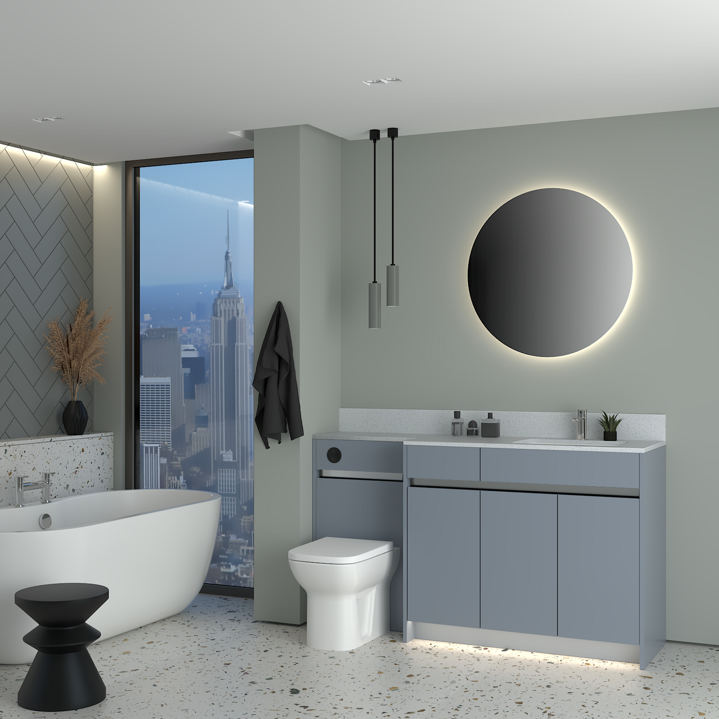 ELANA MATT WITH CHROME PROFILE & TAP BASE UNITS BATHROOM FITTED FURNITURE