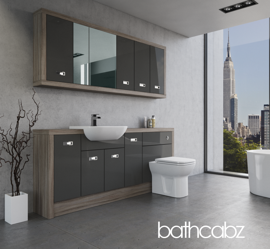 ATHENA DRIFTWOOD BASE & WALL UNITS BATHROOM FITTED FURNITURE