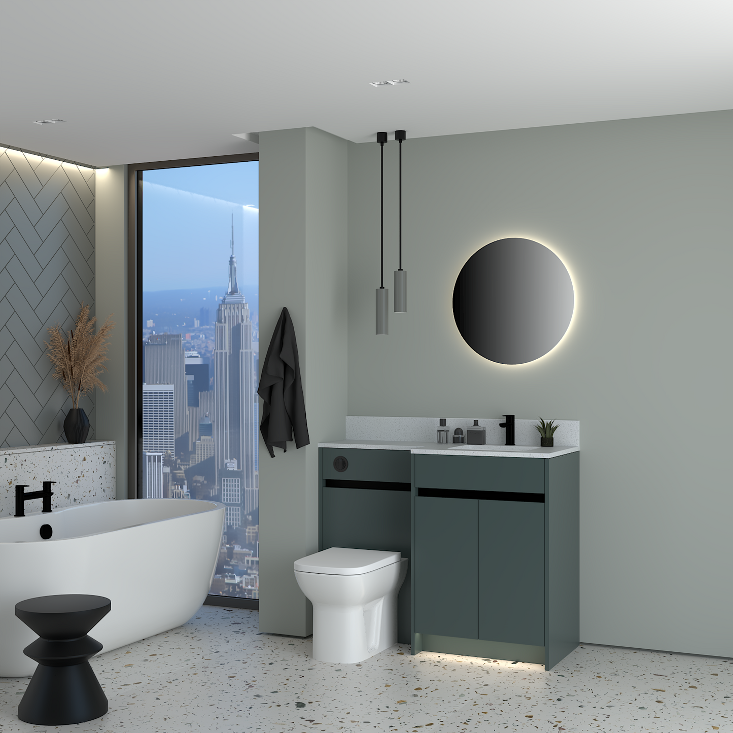 ELANA MATT WITH BLACK PROFILE & TAP BASE UNITS BATHROOM FITTED FURNITURE