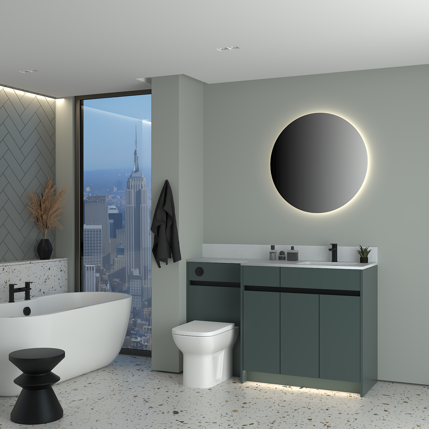 ELANA MATT WITH BLACK PROFILE & TAP BASE UNITS BATHROOM FITTED FURNITURE