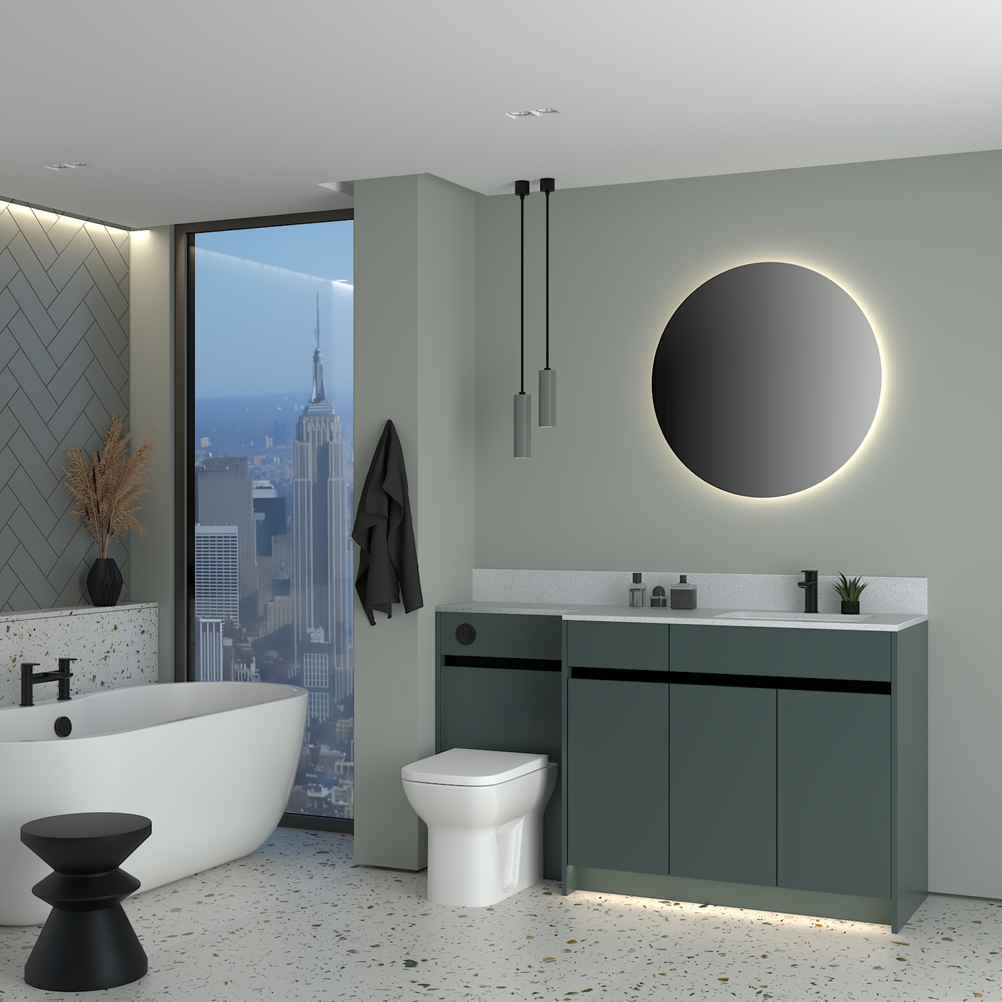 ELANA MATT WITH BLACK PROFILE & TAP BASE UNITS BATHROOM FITTED FURNITURE