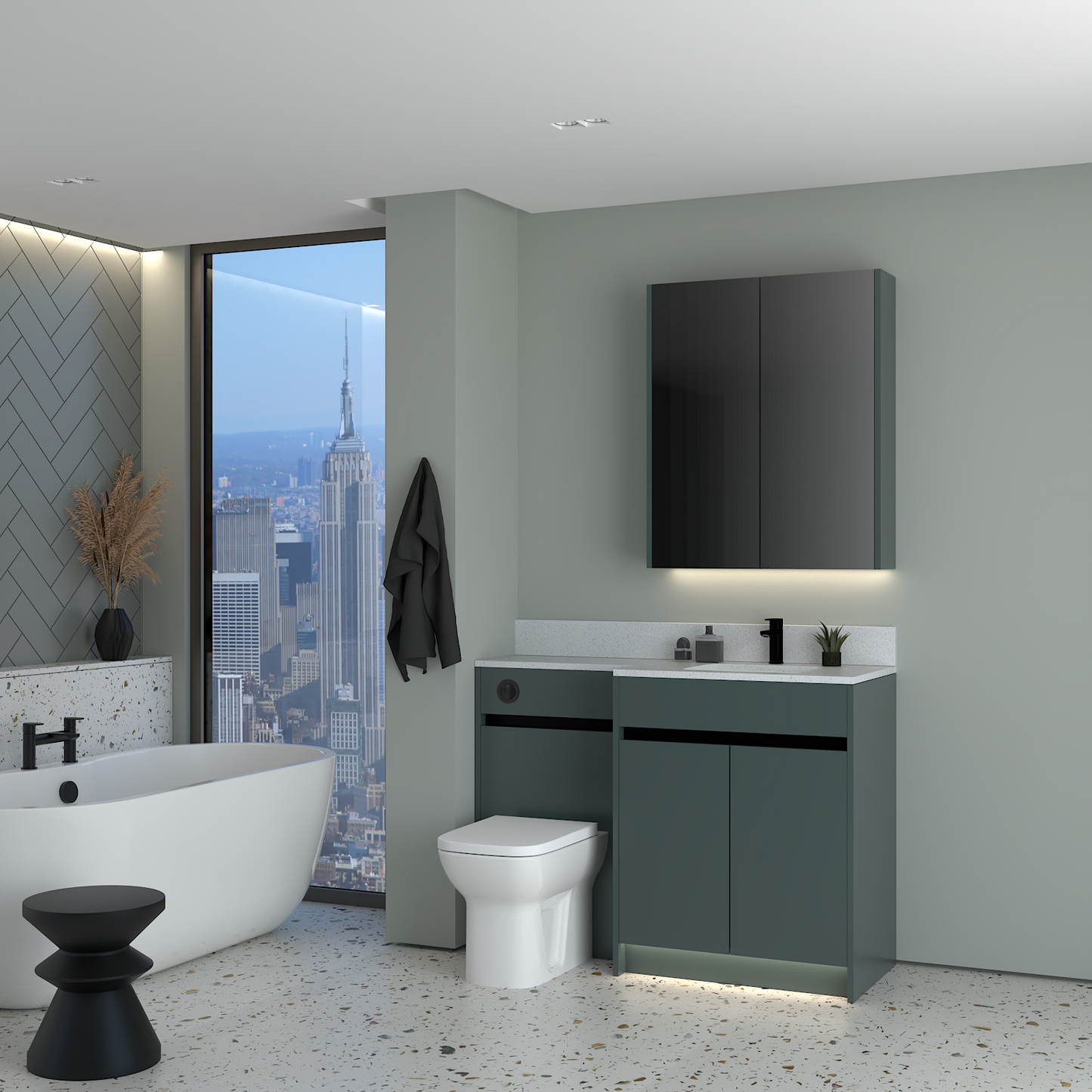 ELANA MATT WITH BLACK PROFILE & TAP BASE & WALL UNITS BATHROOM FITTED FURNITURE