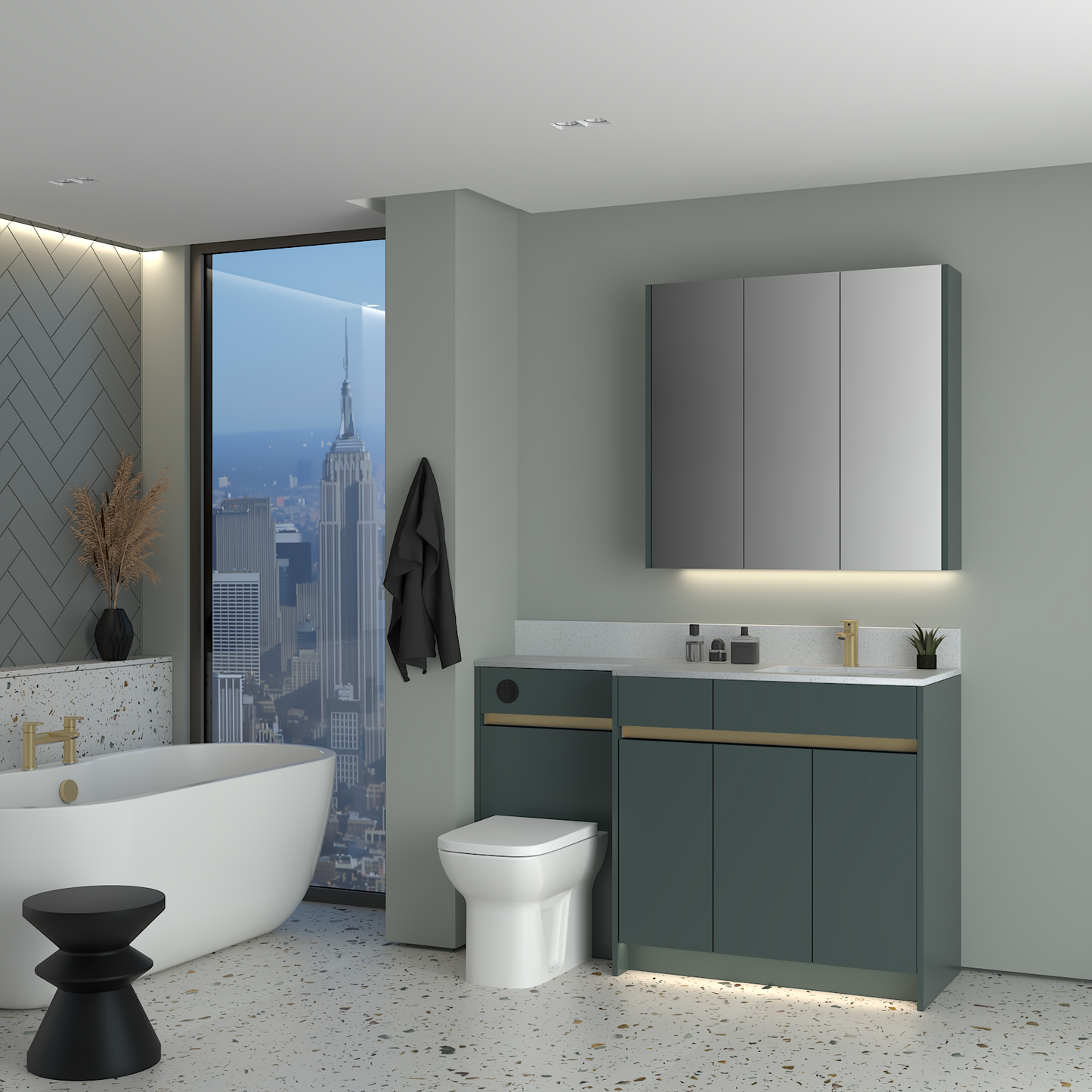 ELANA MATT WITH BRASS PROFILE & TAP BASE & WALL UNITS BATHROOM FITTED FURNITURE