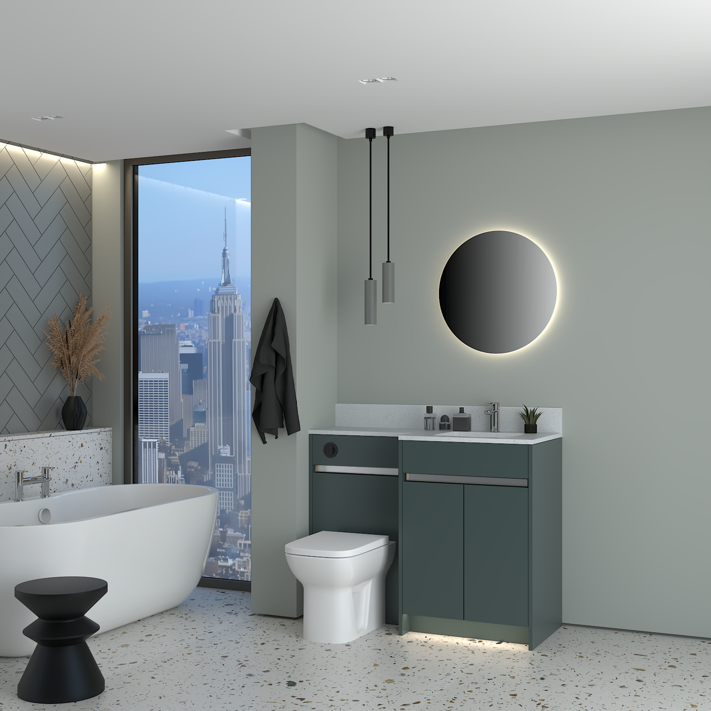 ELANA MATT WITH CHROME PROFILE & TAP BASE UNITS BATHROOM FITTED FURNITURE