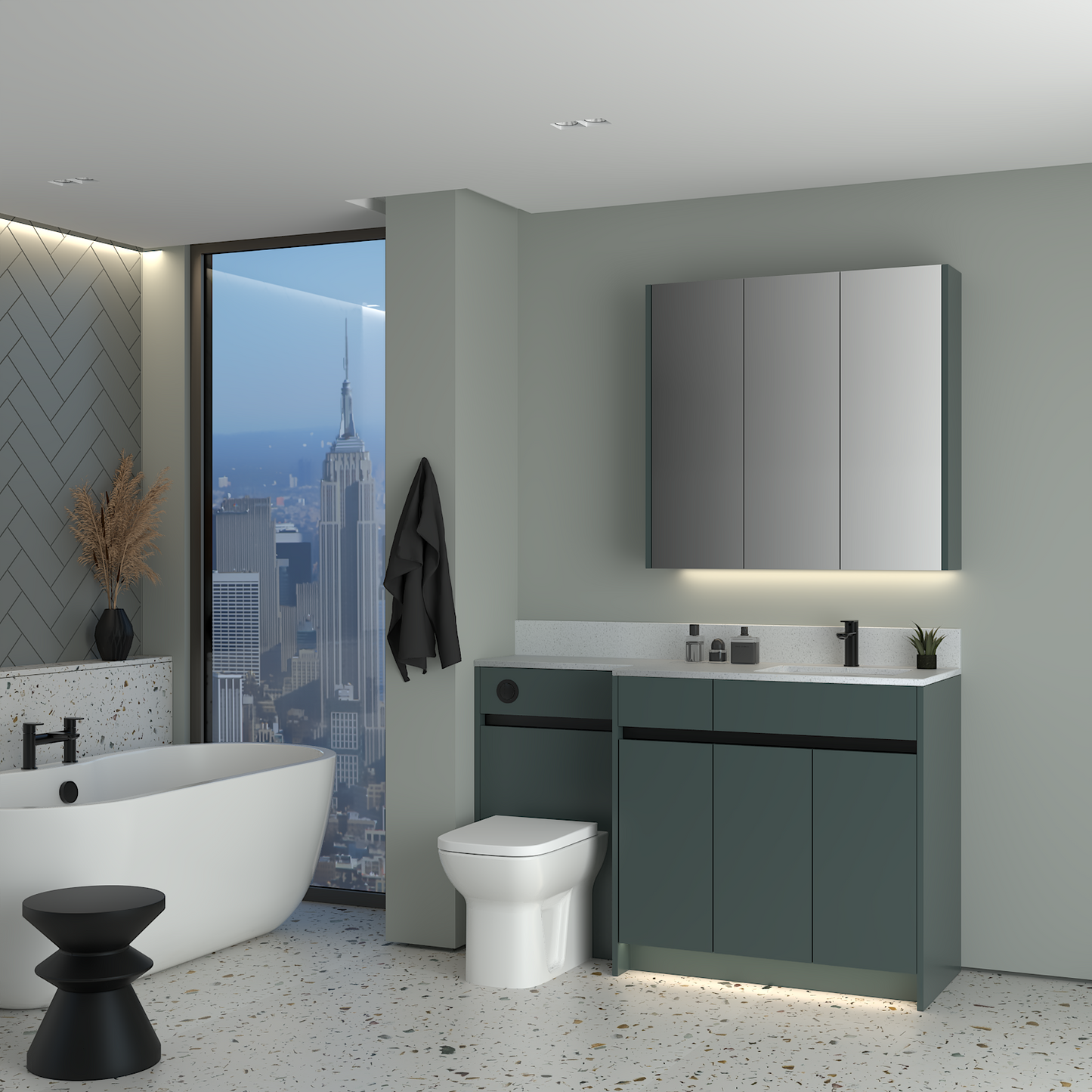ELANA MATT WITH BLACK PROFILE & TAP BASE & WALL UNITS BATHROOM FITTED FURNITURE