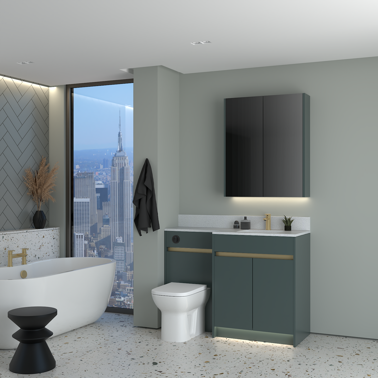 ELANA MATT WITH BRASS PROFILE & TAP BASE & WALL UNITS BATHROOM FITTED FURNITURE