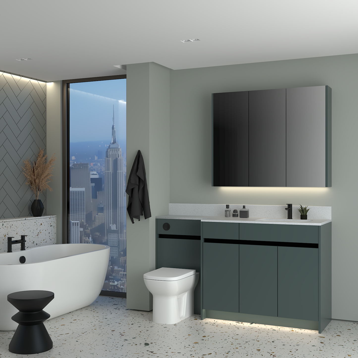 ELANA MATT WITH BLACK PROFILE & TAP BASE & WALL UNITS BATHROOM FITTED FURNITURE