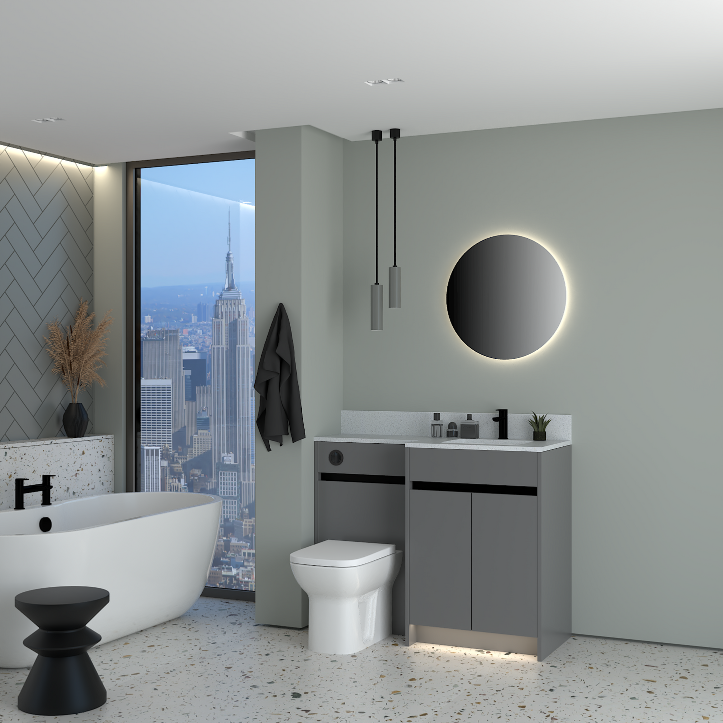ELANA MATT WITH BLACK PROFILE & TAP BASE UNITS BATHROOM FITTED FURNITURE