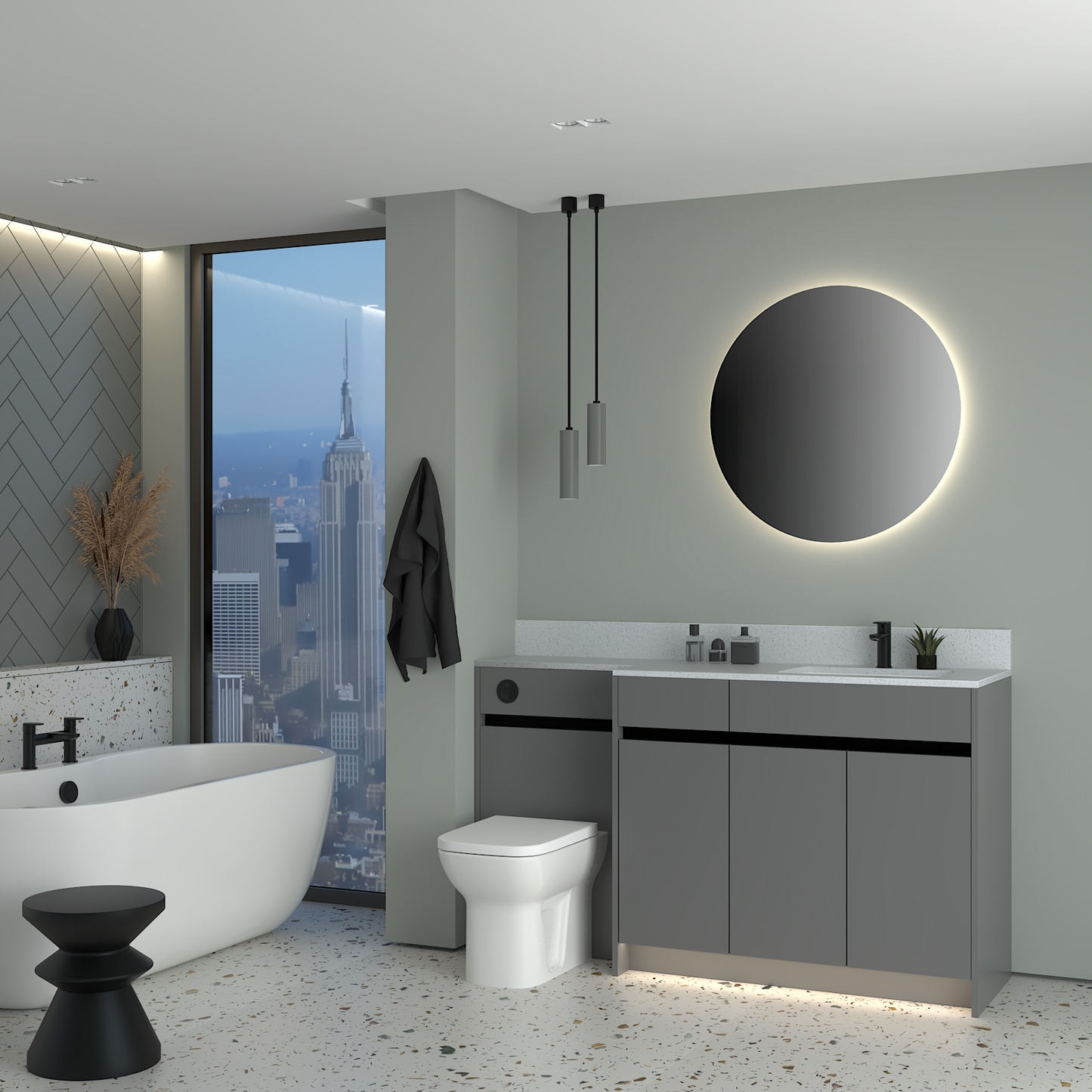 ELANA MATT WITH BLACK PROFILE & TAP BASE UNITS BATHROOM FITTED FURNITURE