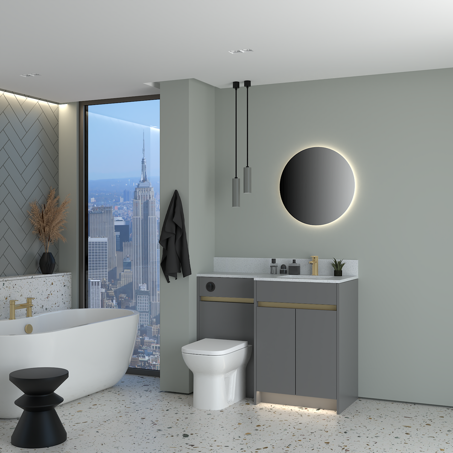 ELANA MATT WITH BRASS PROFILE & TAP BASE UNITS BATHROOM FITTED FURNITURE