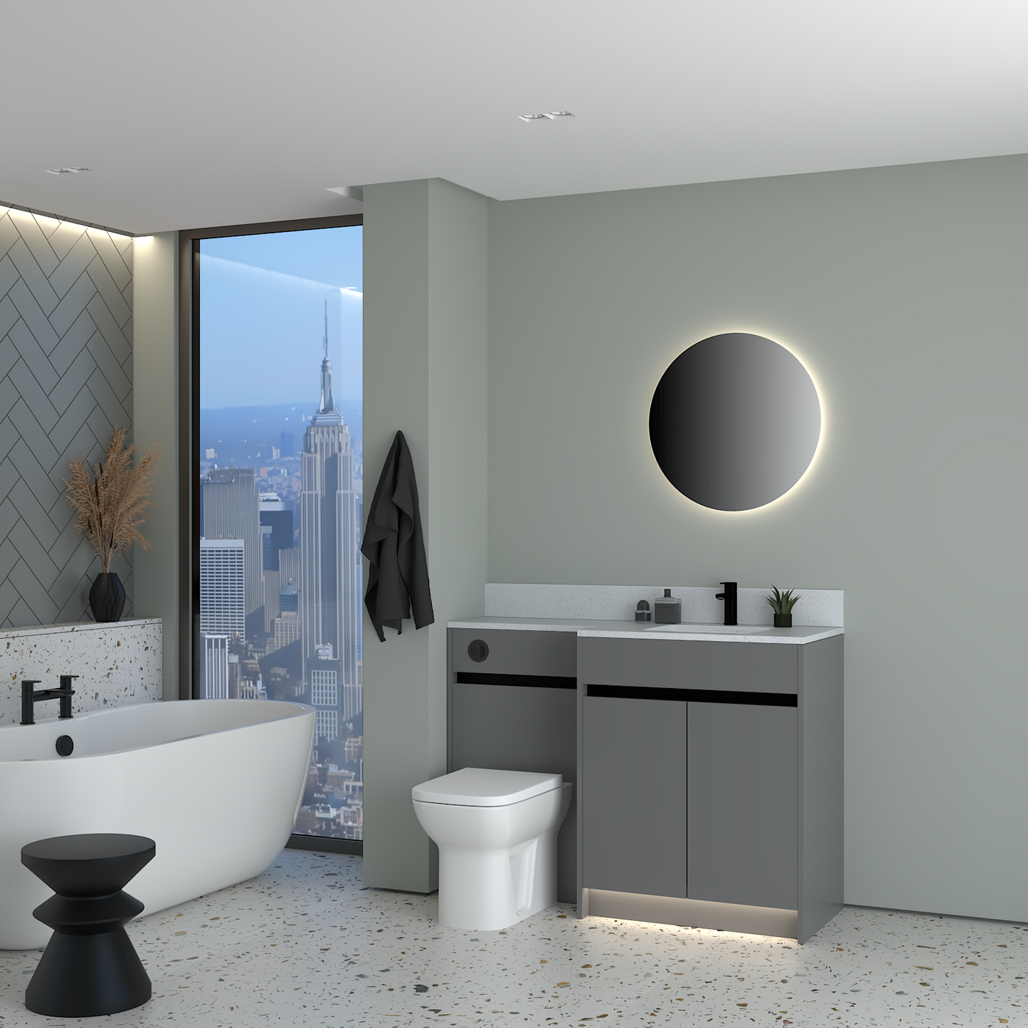 ELANA MATT WITH BLACK PROFILE & TAP BASE UNITS BATHROOM FITTED FURNITURE